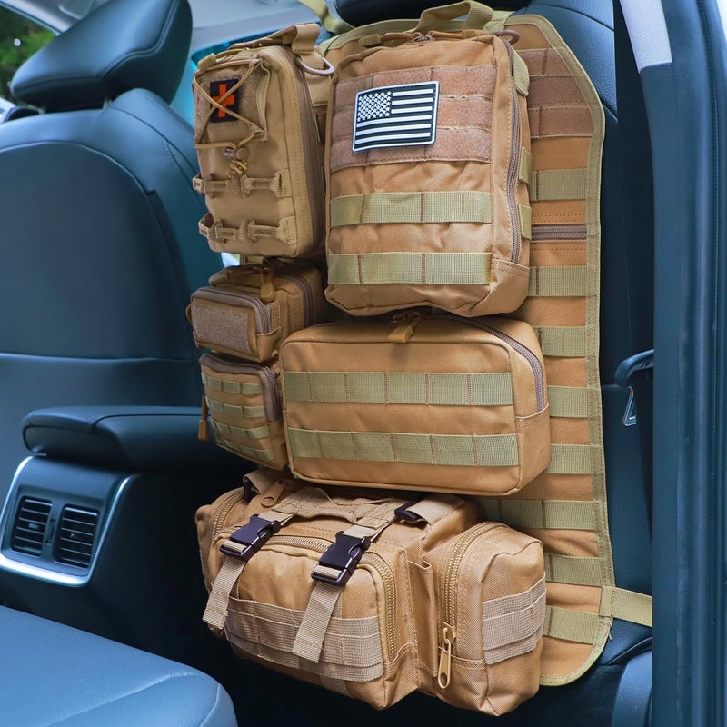Jimikay Universal Tactical Seat ​Back Organizer Vehicle Molle Panel Organizer Storage Bag with 5 Detachable Molle Pouch for All Vehicel Such as Jeep,Truck,SUV, Car, Ford,Chevy etc - Image 1